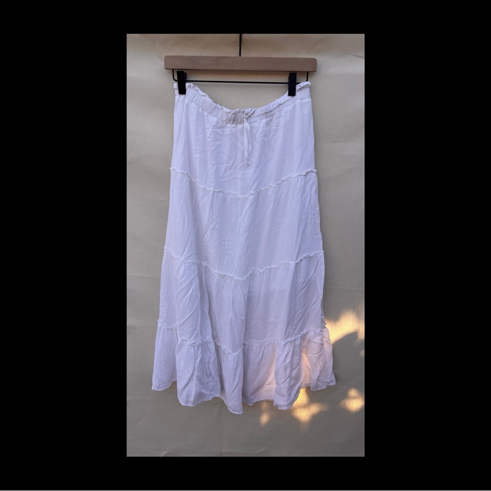 Women's White Tiered Maxi Skirt